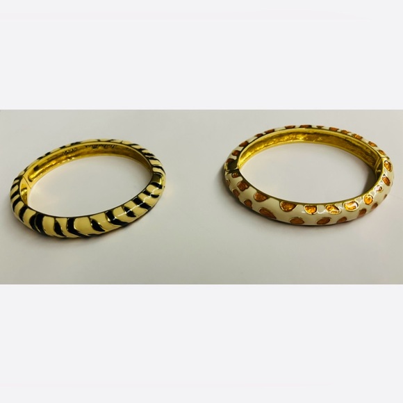 New Two Kenneth Jay Lane Signed Enamel Bangle Bracelets Giraffe Zebra Print - Picture 14 of 16